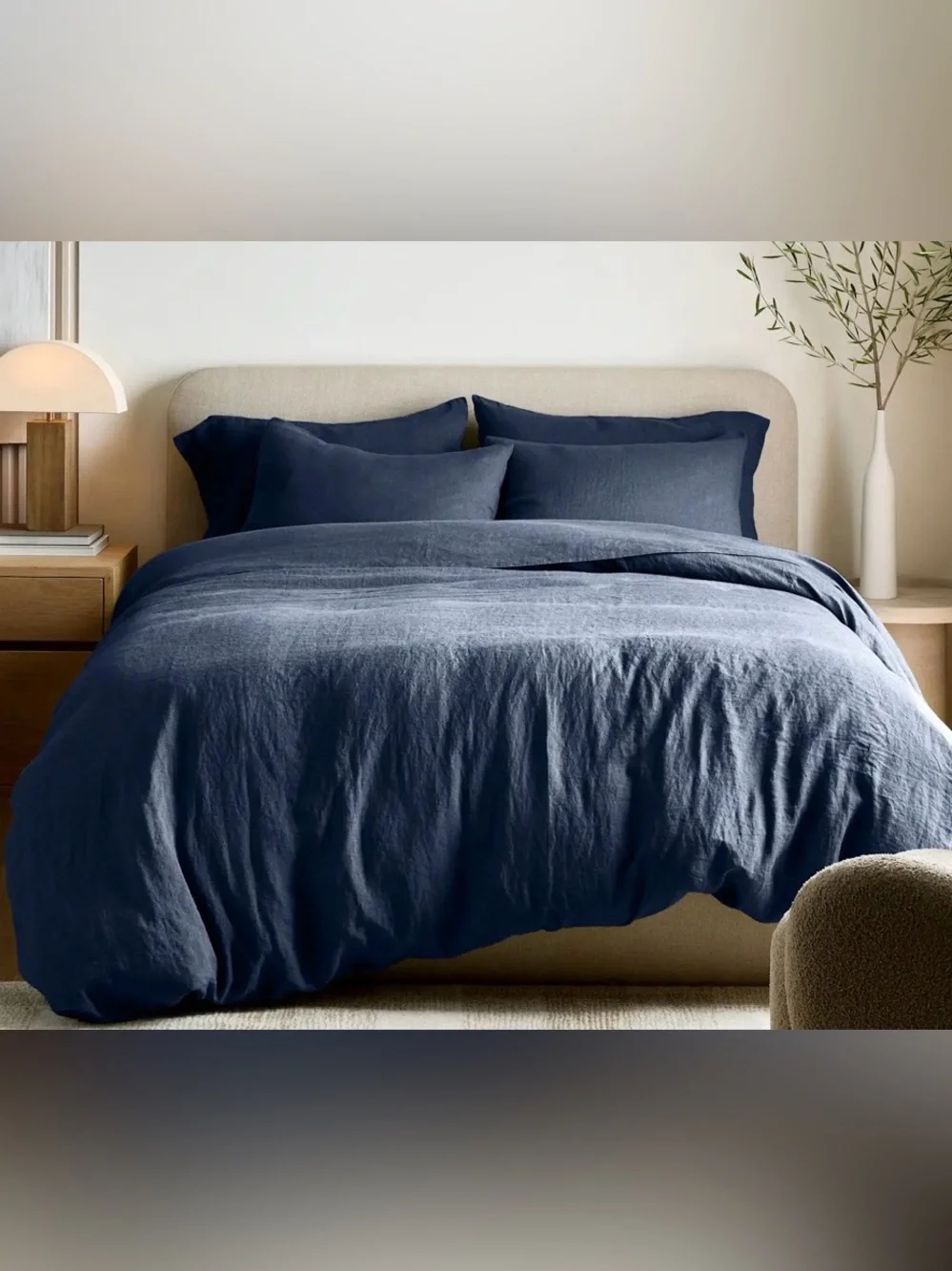 NWT Quince European Linen 3 Piece Duvet Cover Set, Full/Queen (Navy)